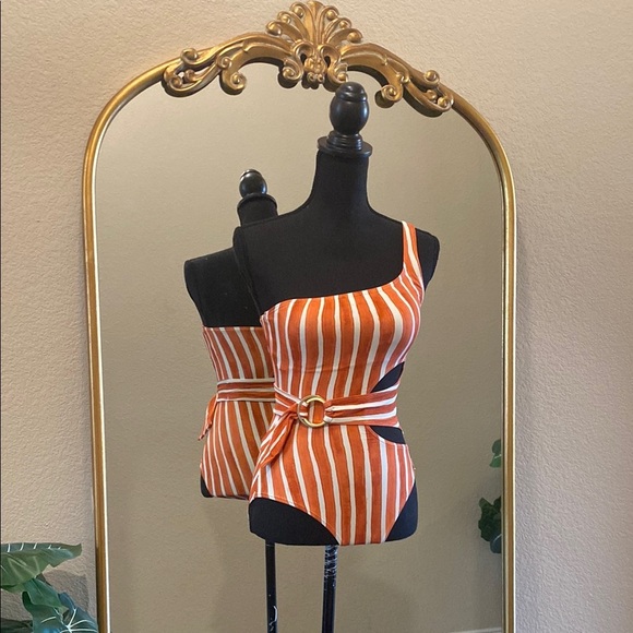 Vince Camuto Swim Papaya One Shoulder Wrap One-Piece Retro Swimsuit Size 6 - Picture 6 of 12
